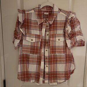 Pilcro Red and White Plaid Womens Button Down Shirt